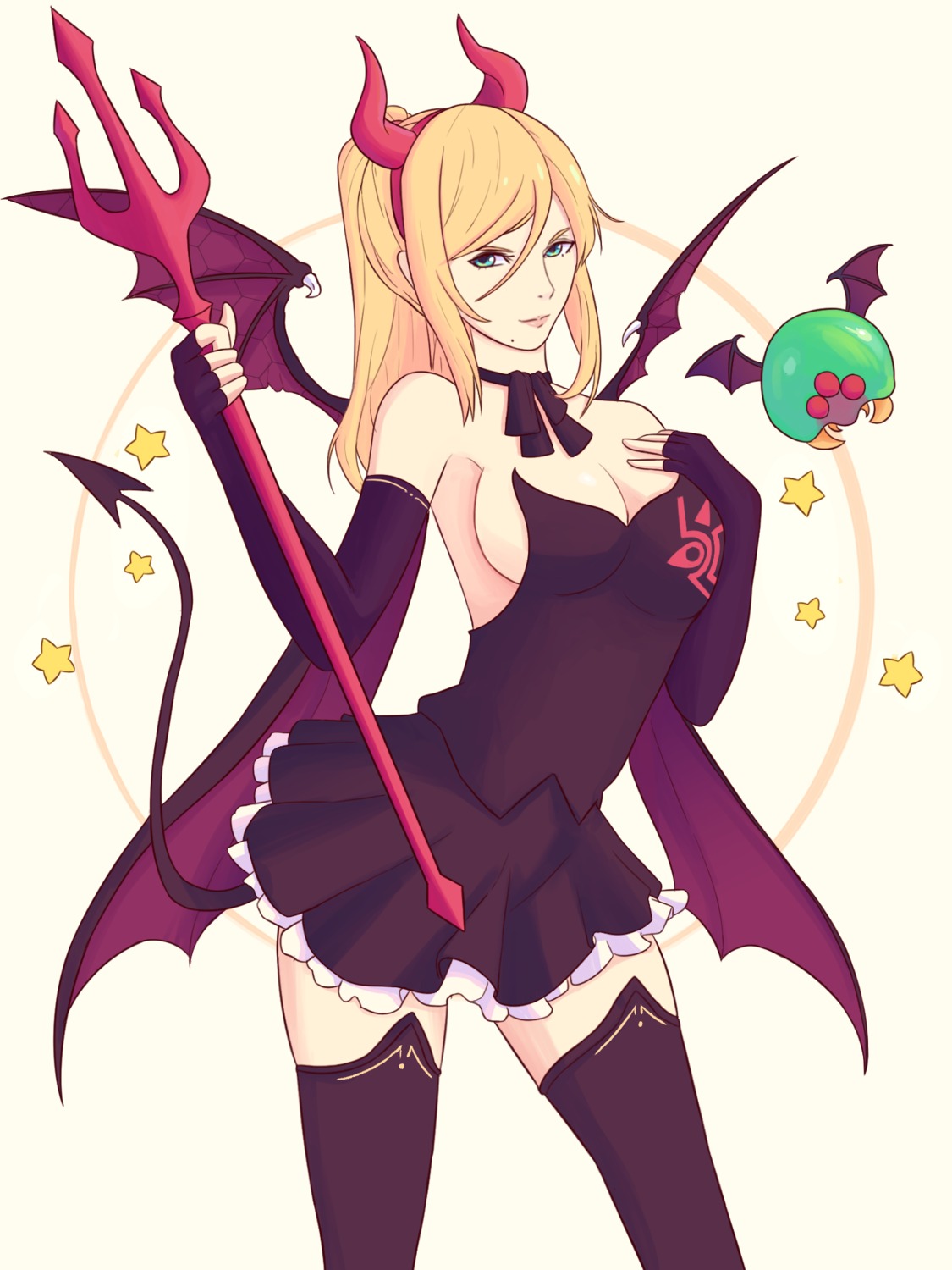 devil dress halloween horns metroid no_bra samus_aran tail thighhighs truejekart weapon wings