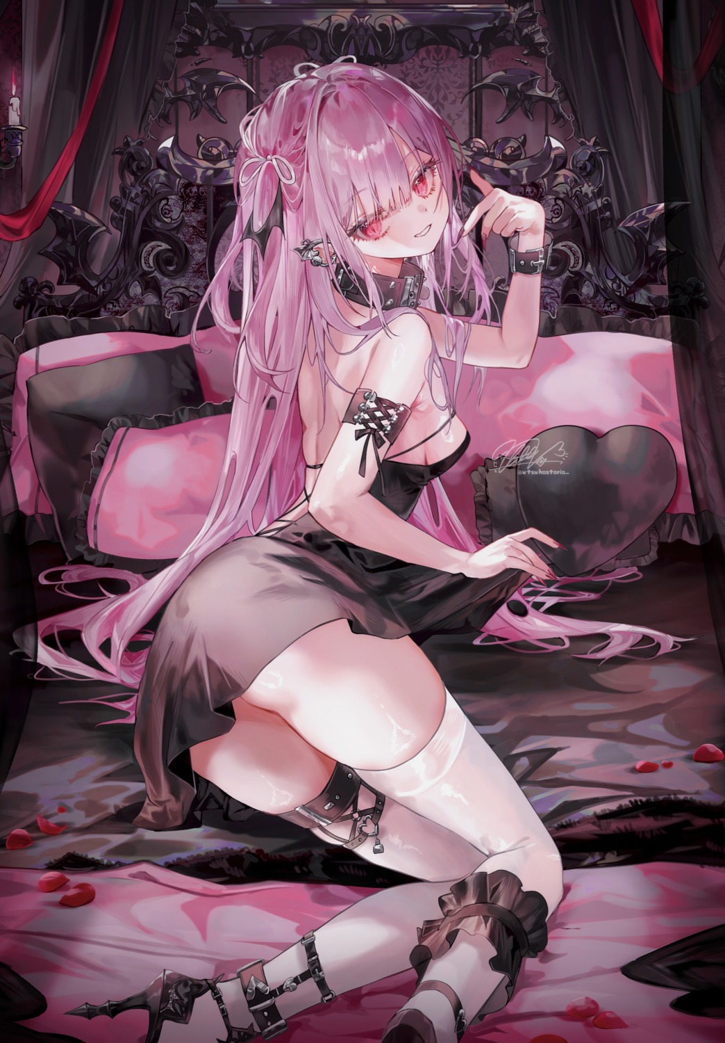 ass dress garter heels no_bra pointy_ears skirt_lift stockings thighhighs ullv