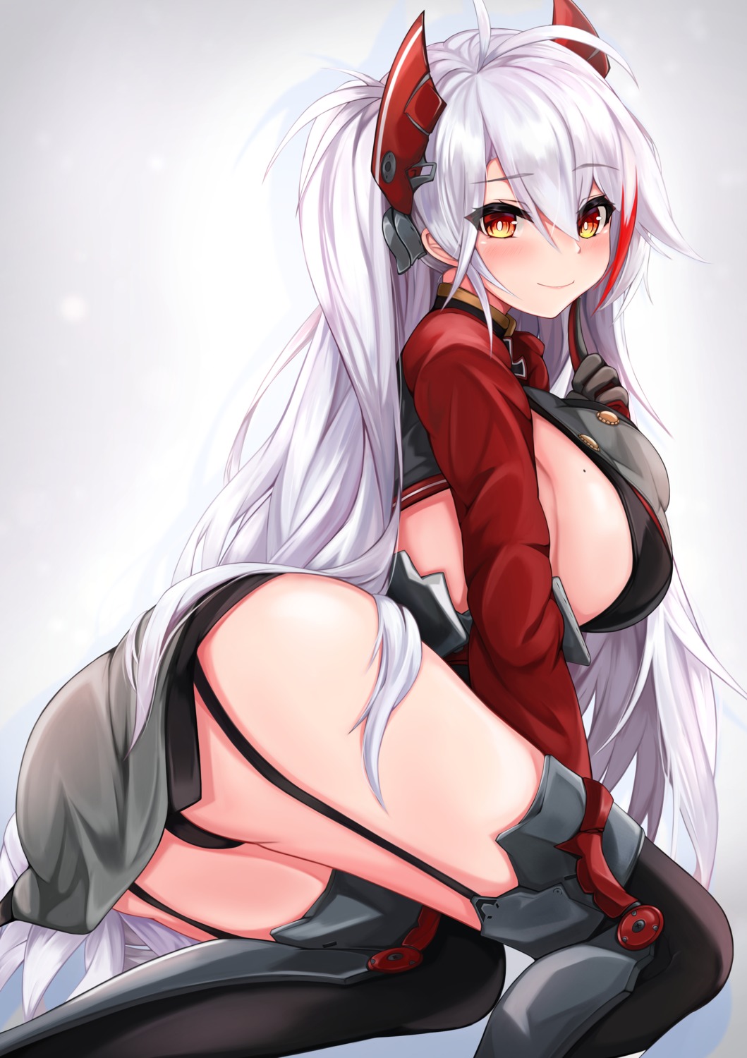 ass azur_lane no_bra pantsu prinz_eugen_(azur_lane) ryara_vivi stockings thighhighs uniform