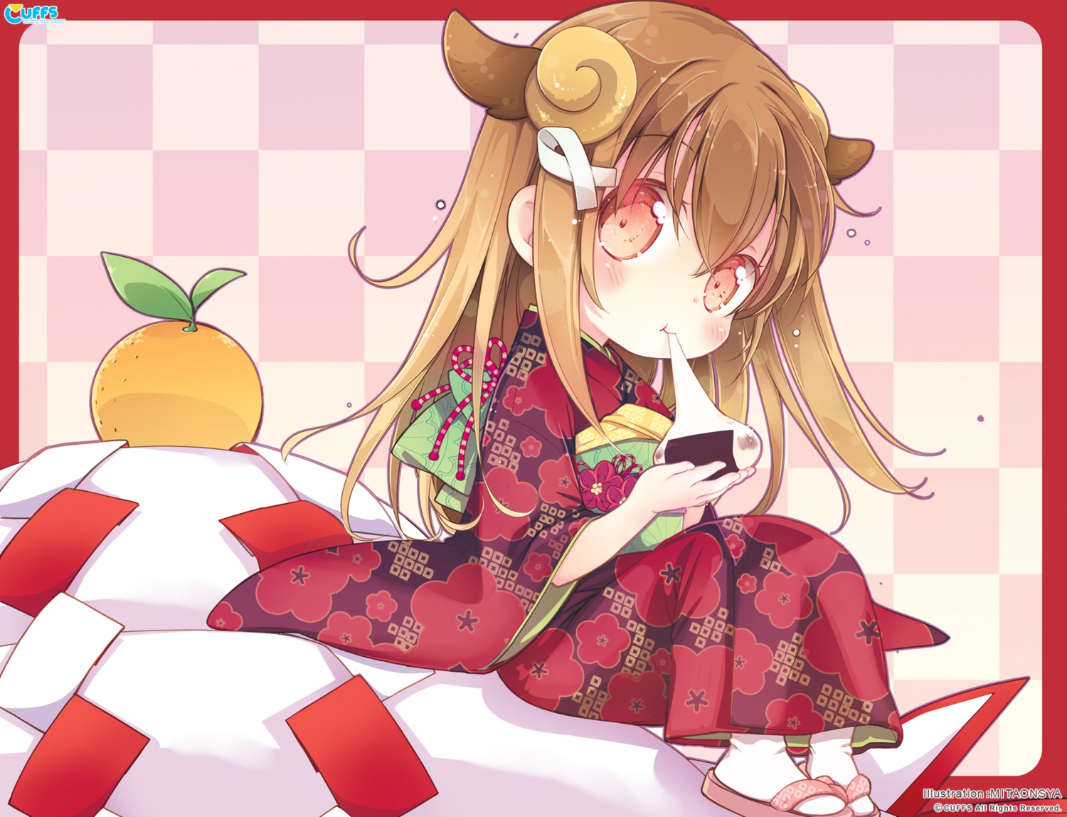 animal_ears chibi cube horns kimono koi_suru_kanojo_no_bukiyou_na_butai mitaonsya togawa_mayuu