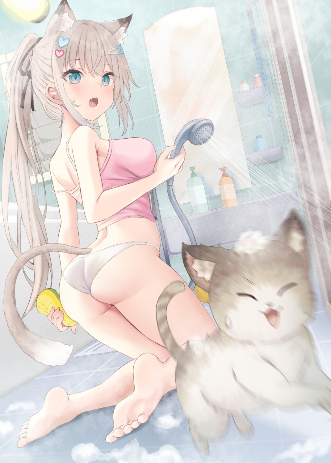 akino_ell animal_ears ass neko nekomimi no_bra pantsu tail thong