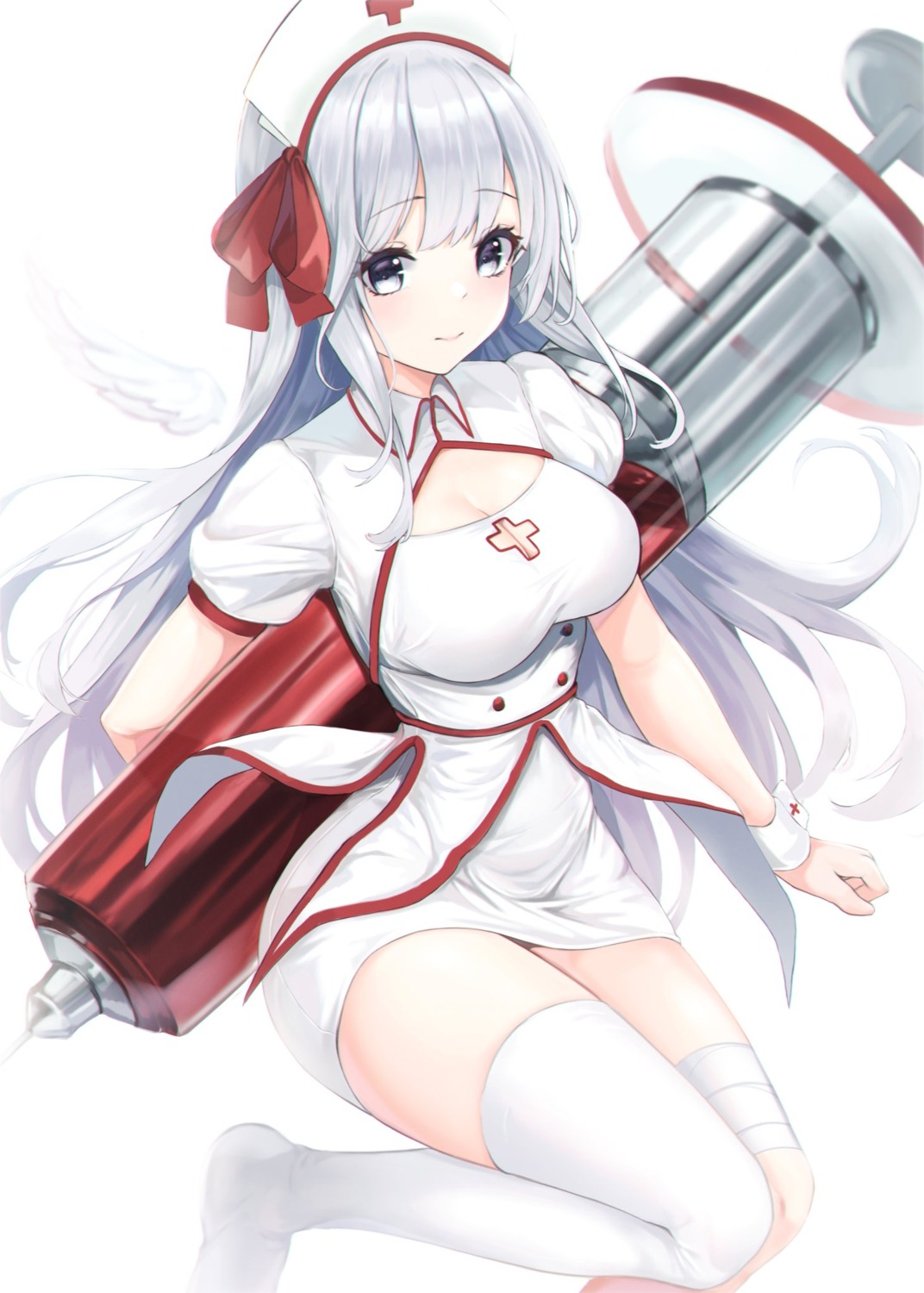 bandages cleavage g_home maplestory nurse skirt_lift thighhighs