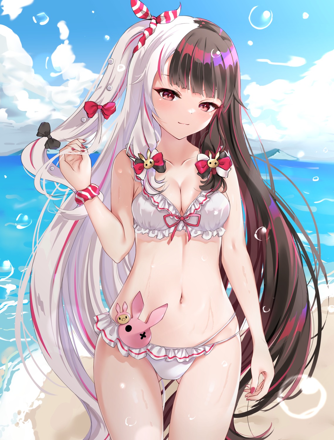 bikini cleavage ncontrail_(mgax7527) nijisanji swimsuits wet yorumi_rena