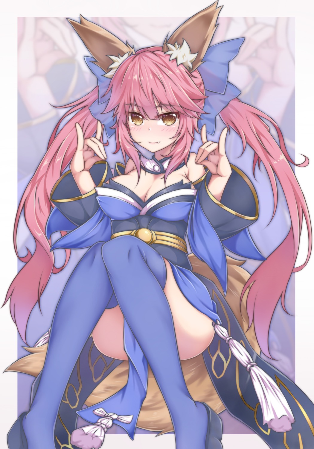 animal_ears cleavage fate/extra fate/grand_order fate/stay_night japanese_clothes tail tamamo_no_mae thighhighs zongren