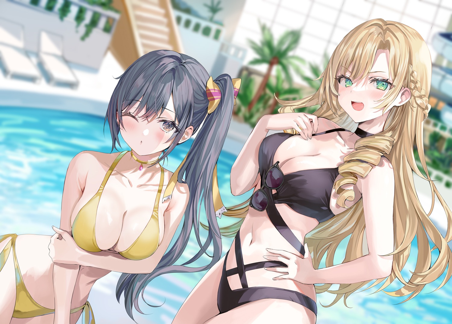 bikini breast_hold kiryuuin_sumire megane momoko_(momopoco) narahashi_elena swimsuits tokidoki_bosotto_roshia-go_de_dereru_tonari_no_alya-san