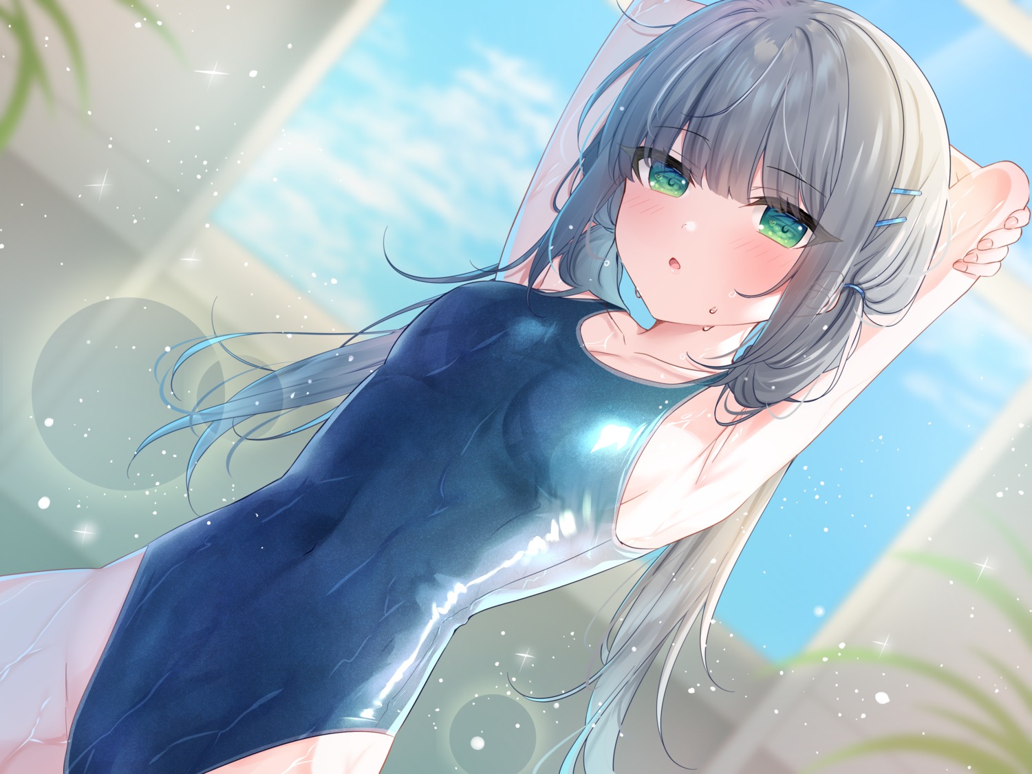 mafuyu_(chibi21) school_swimsuit swimsuits wet