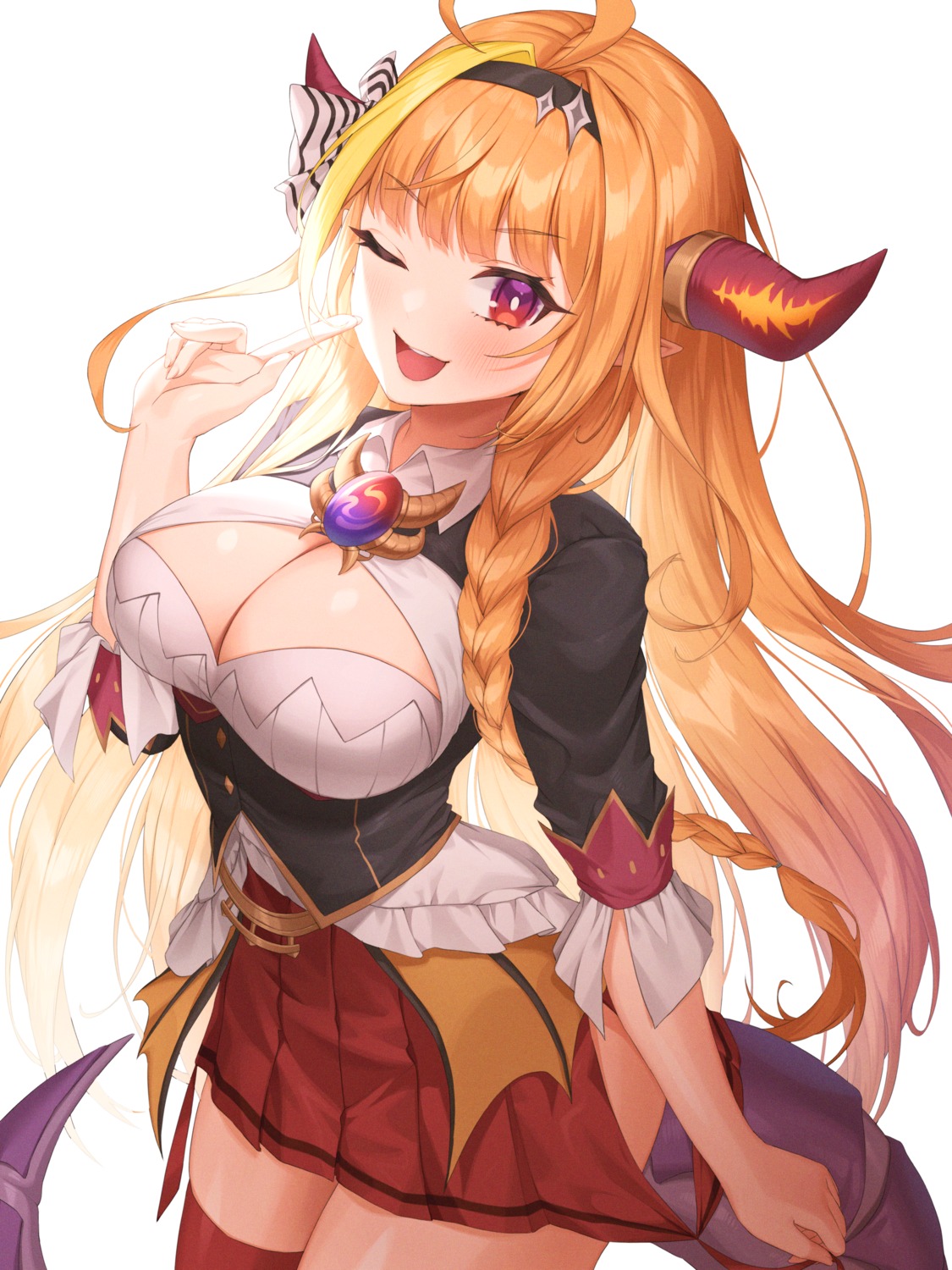 cleavage hololive horns kiryuu_coco pointy_ears tail thighhighs xiho_(xi_ho_)