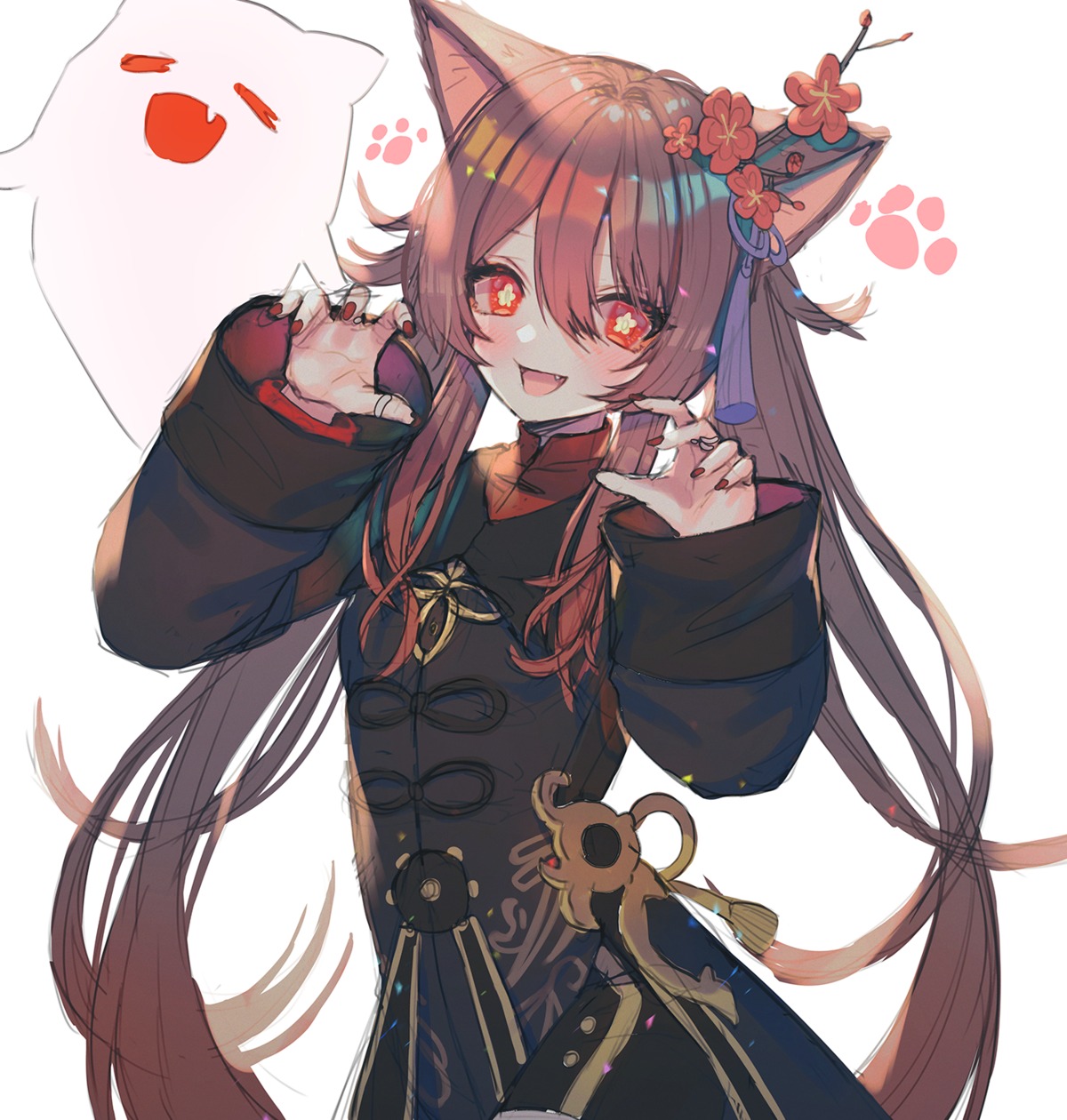 animal_ears asian_clothes genshin_impact hanato_(seonoaiko) hu_tao nekomimi