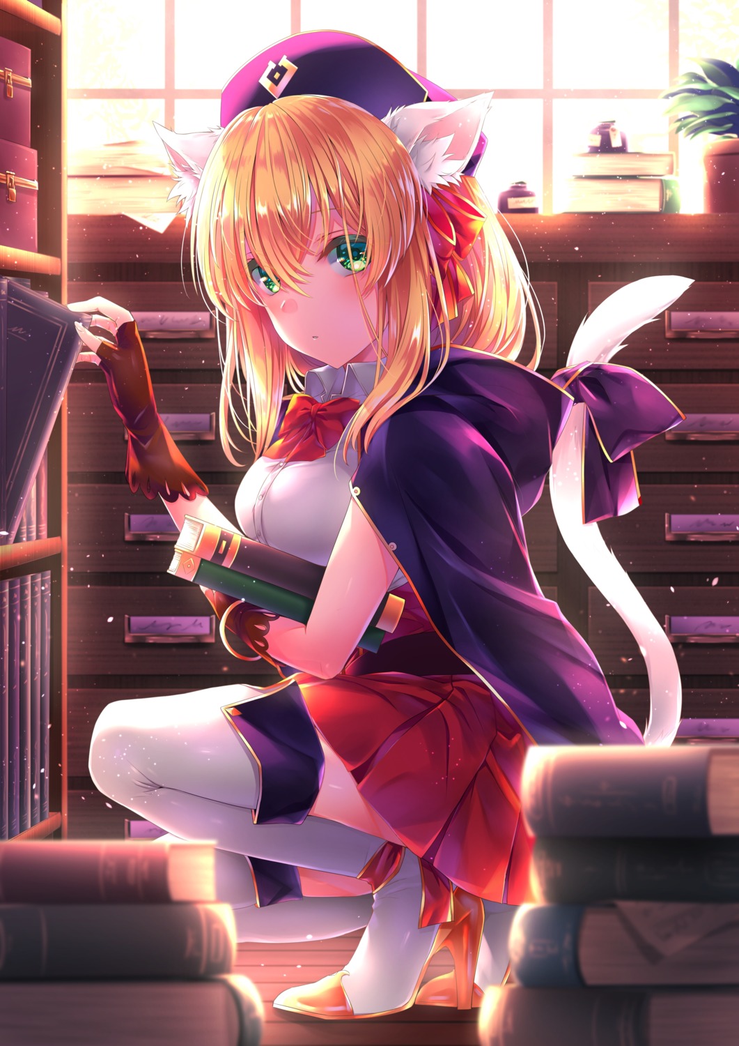 animal_ears breast_hold heels nekomimi routo_(rot_0) tail thighhighs