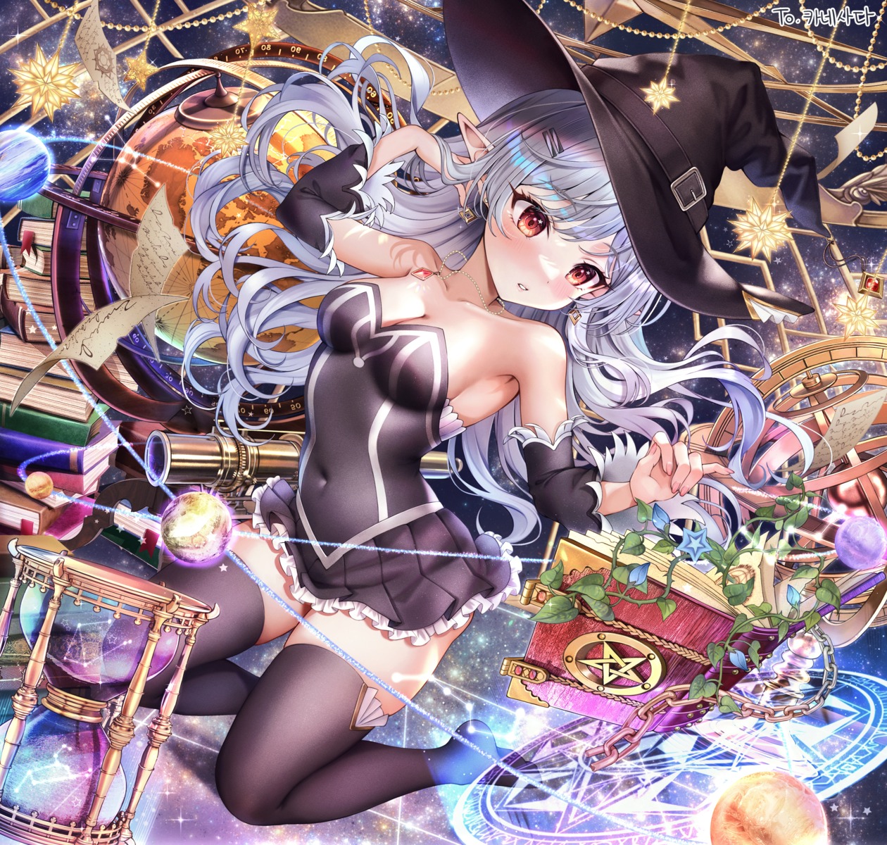 dress no_bra pointy_ears tagme thighhighs witch