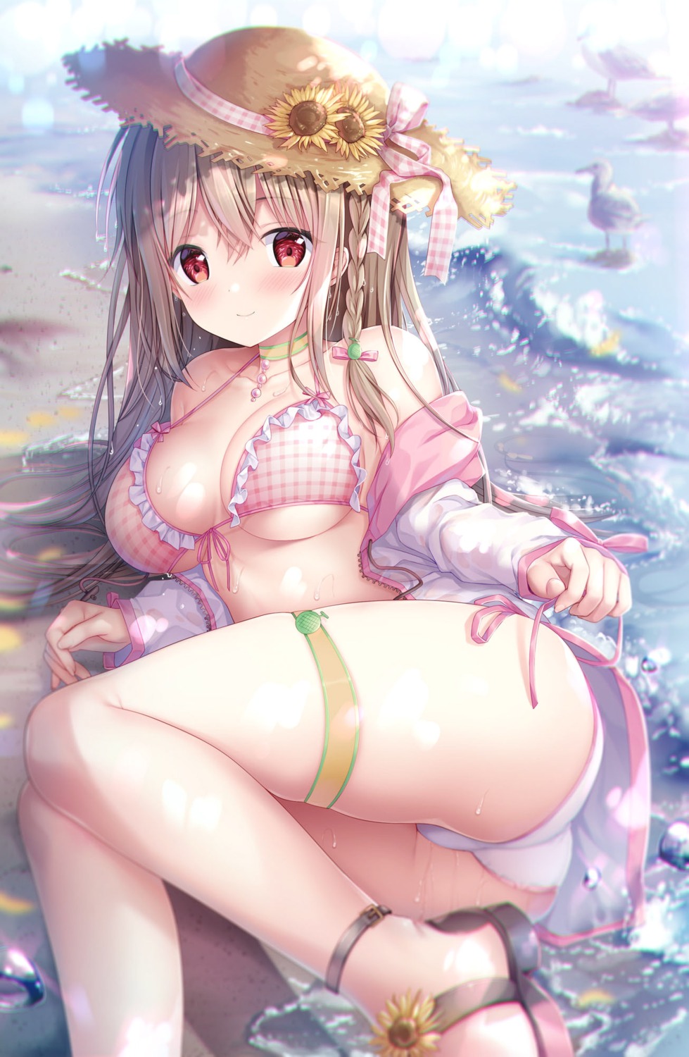 ass bikini garter maeda_shiori open_shirt swimsuits twinbox twinbox_school wet