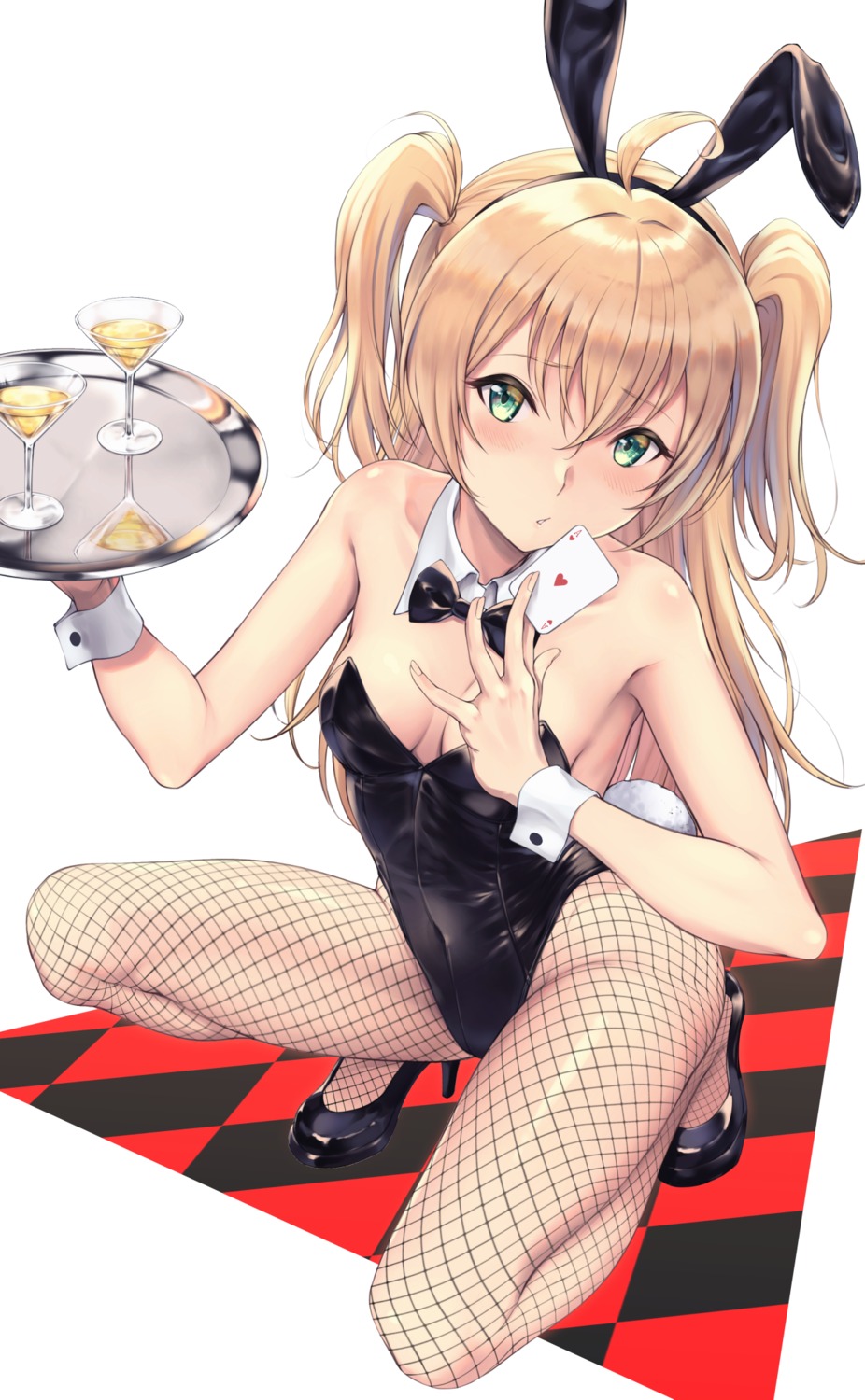 animal_ears bunny_ears bunny_girl chokuro fishnets heels no_bra pantyhose tail waitress