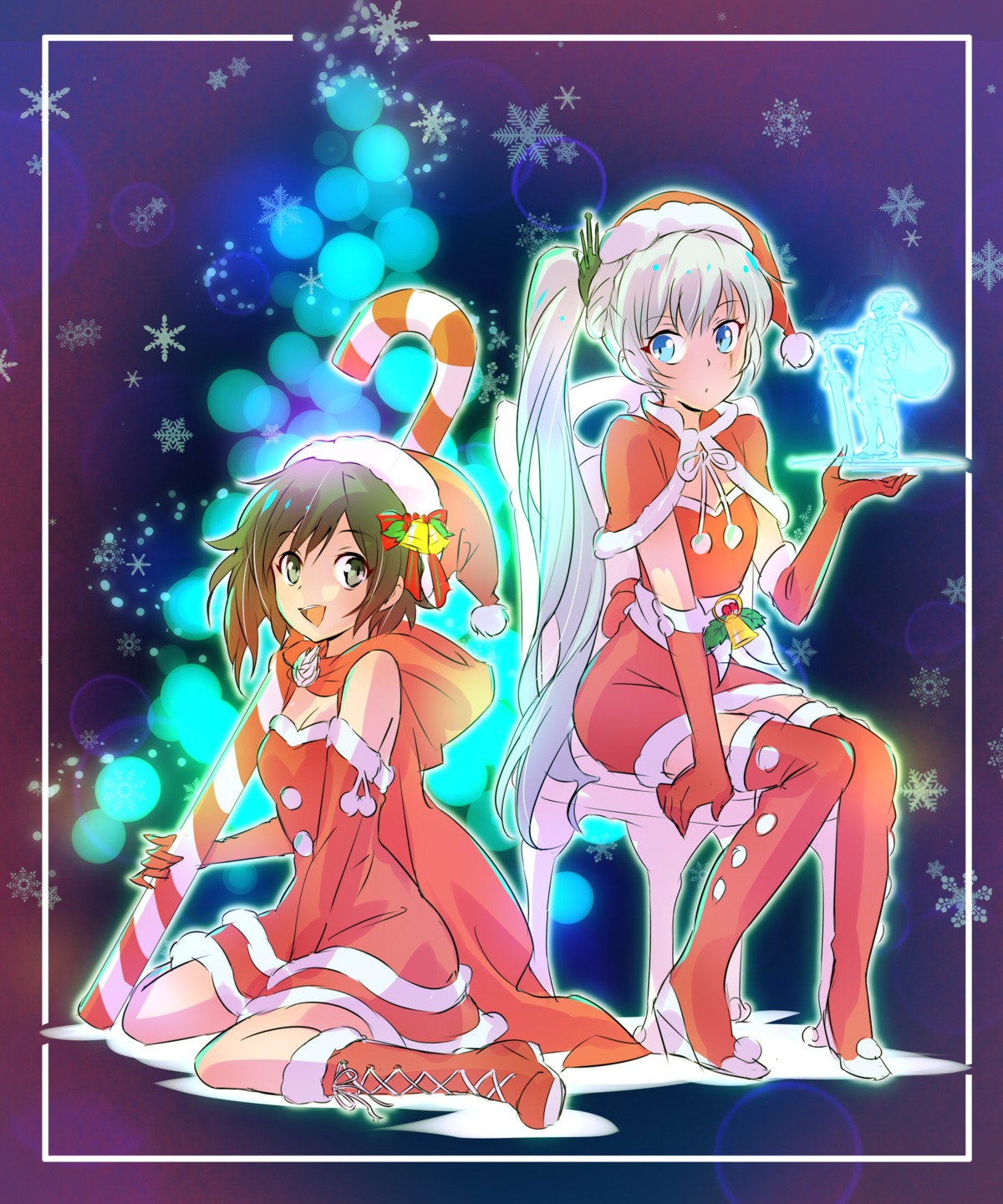 christmas cleavage dress iesupa ruby_rose rwby thighhighs weiss_schnee