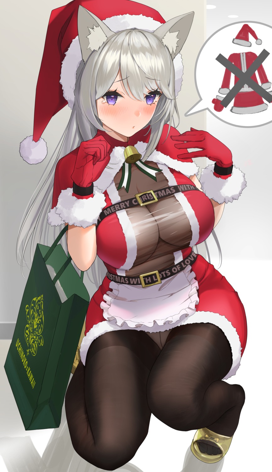 animal_ears christmas dress nanam_(nanam_sk) no_bra pantsu pantyhose see_through