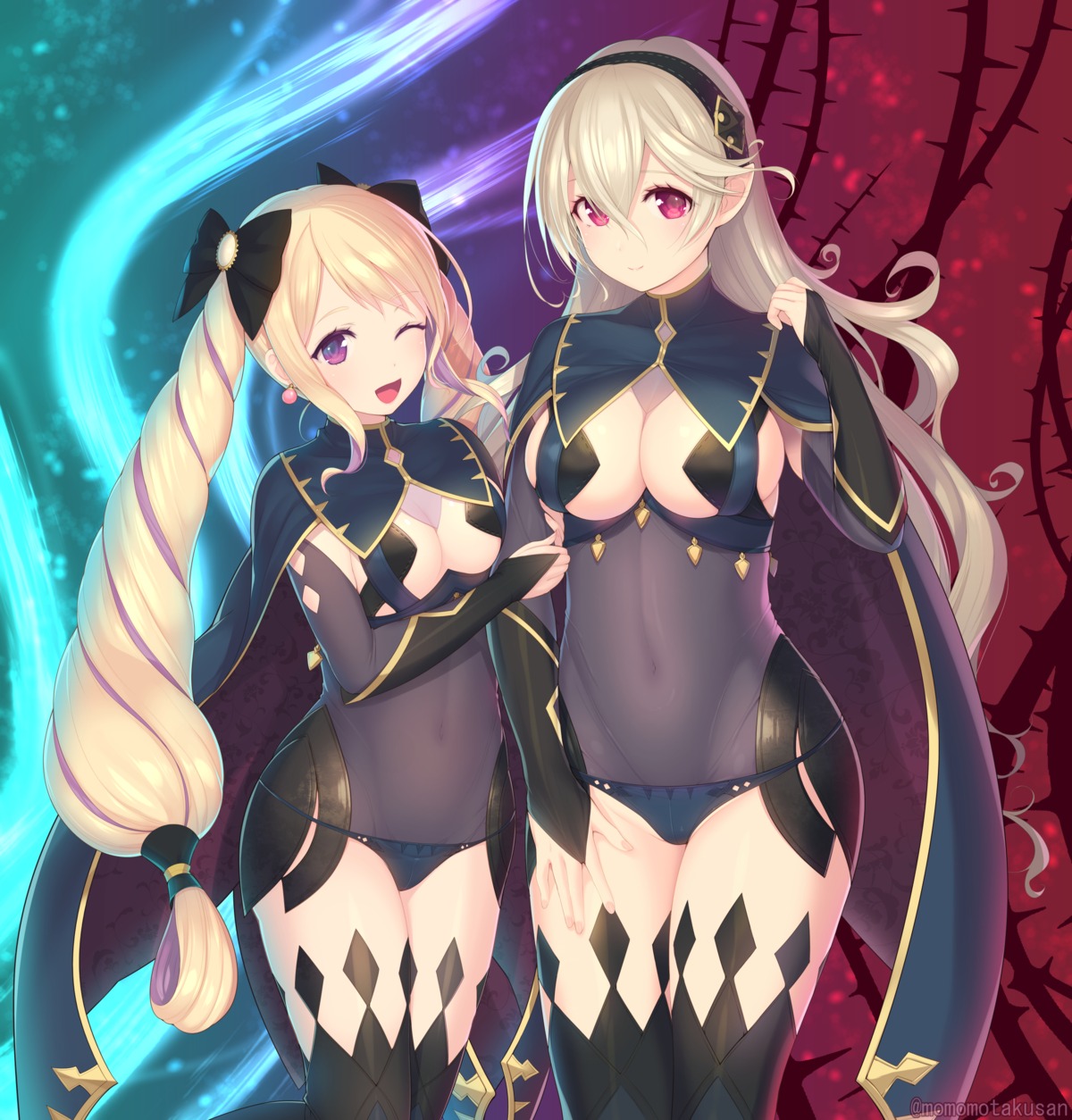 corrin_(fire_emblem)_(female) elise_(fire_emblem) fire_emblem fire_emblem_if kamui_(fire_emblem) kashiwamochi_yomogi no_bra pantsu see_through thighhighs