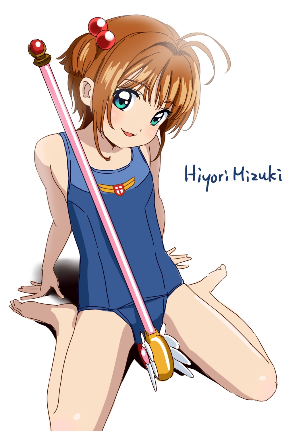 card_captor_sakura hiyori_mizuki kinomoto_sakura school_swimsuit swimsuits weapon