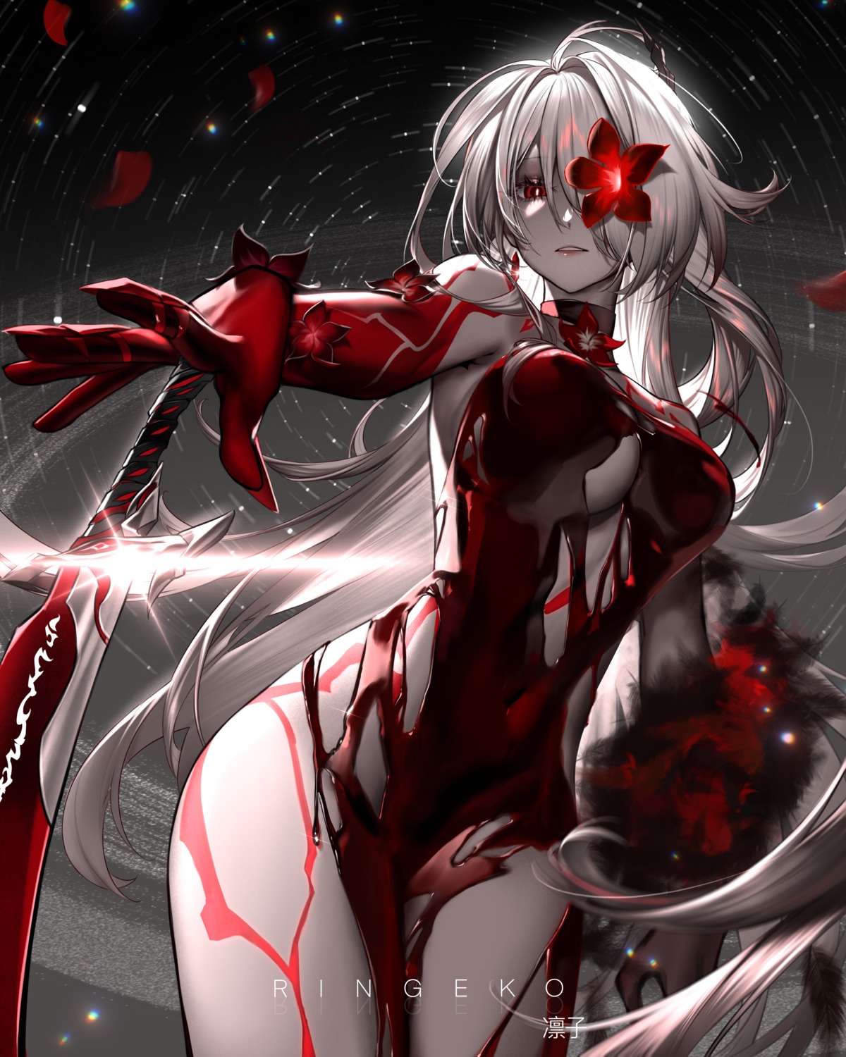 acheron blood honkai:_star_rail naked ringeko-chan sword tattoo