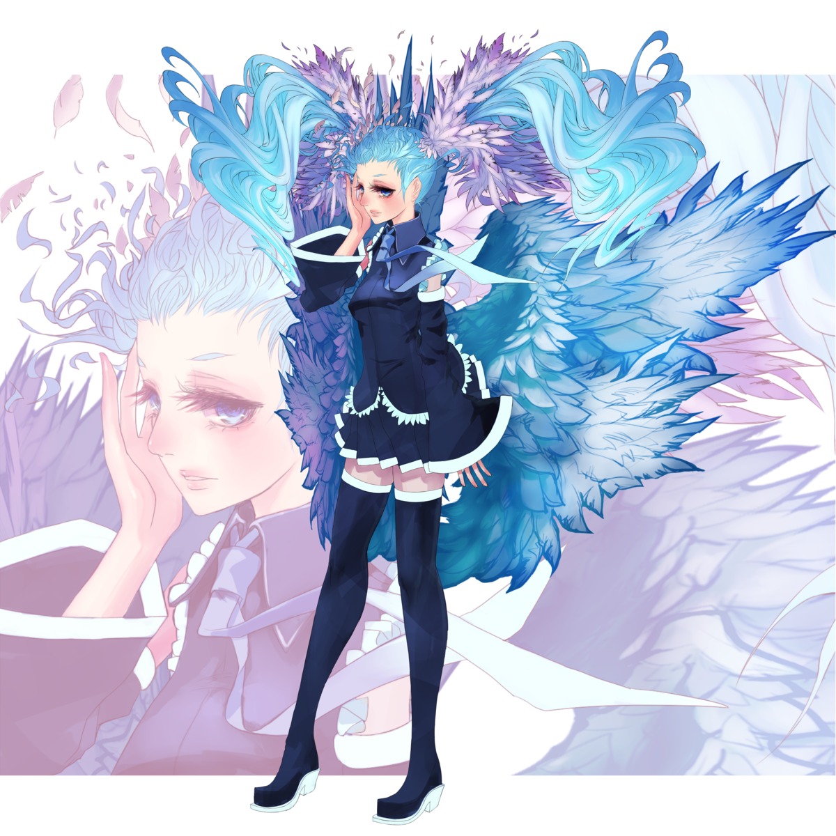 hatsune_miku kansousamehada thighhighs vocaloid wings