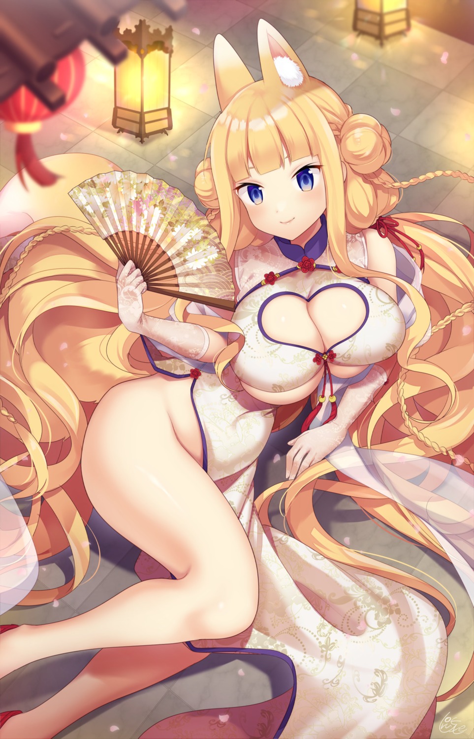 animal_ears chinadress kitsune no_bra nopan skirt_lift tail urute