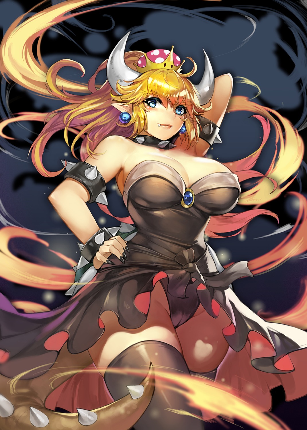 bowsette cameltoe cleavage dress gurimjang horns new_super_mario_bros._u_deluxe pantsu pointy_ears tail thighhighs