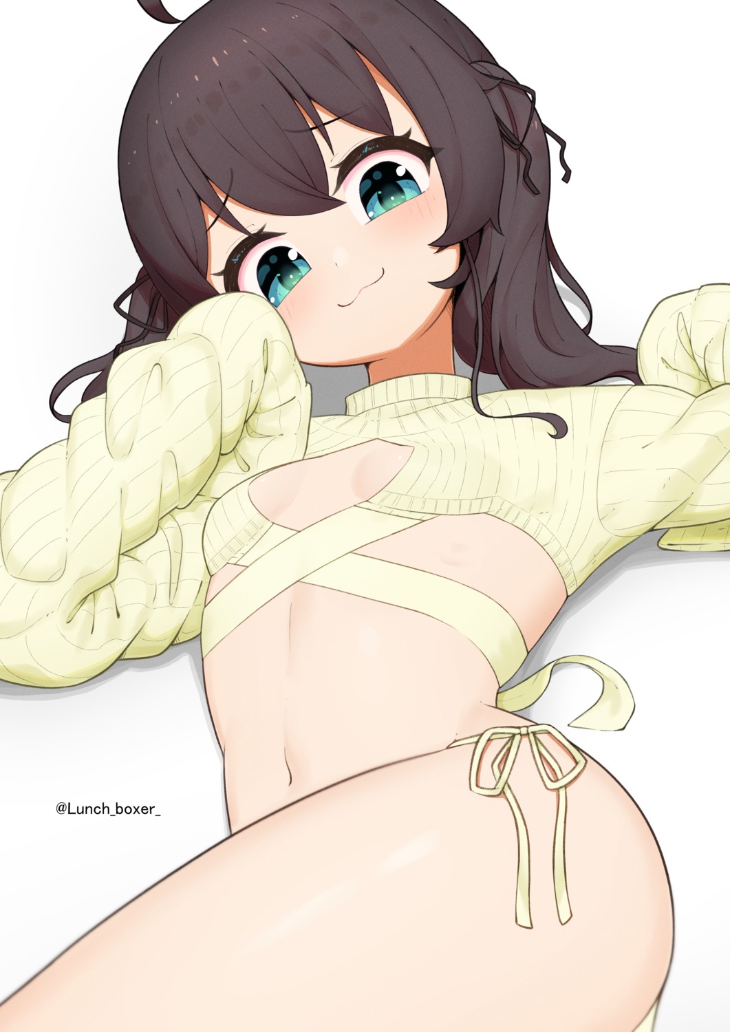 hololive lunch_boxer natsuiro_matsuri no_bra pantsu string_panties sweater