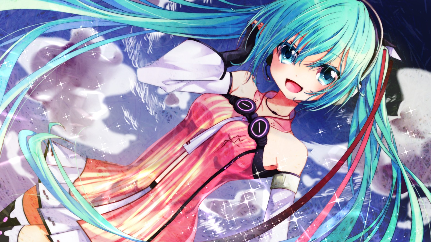 dress hatsune_miku headphones thighhighs tsukasa_kinako vocaloid wallpaper