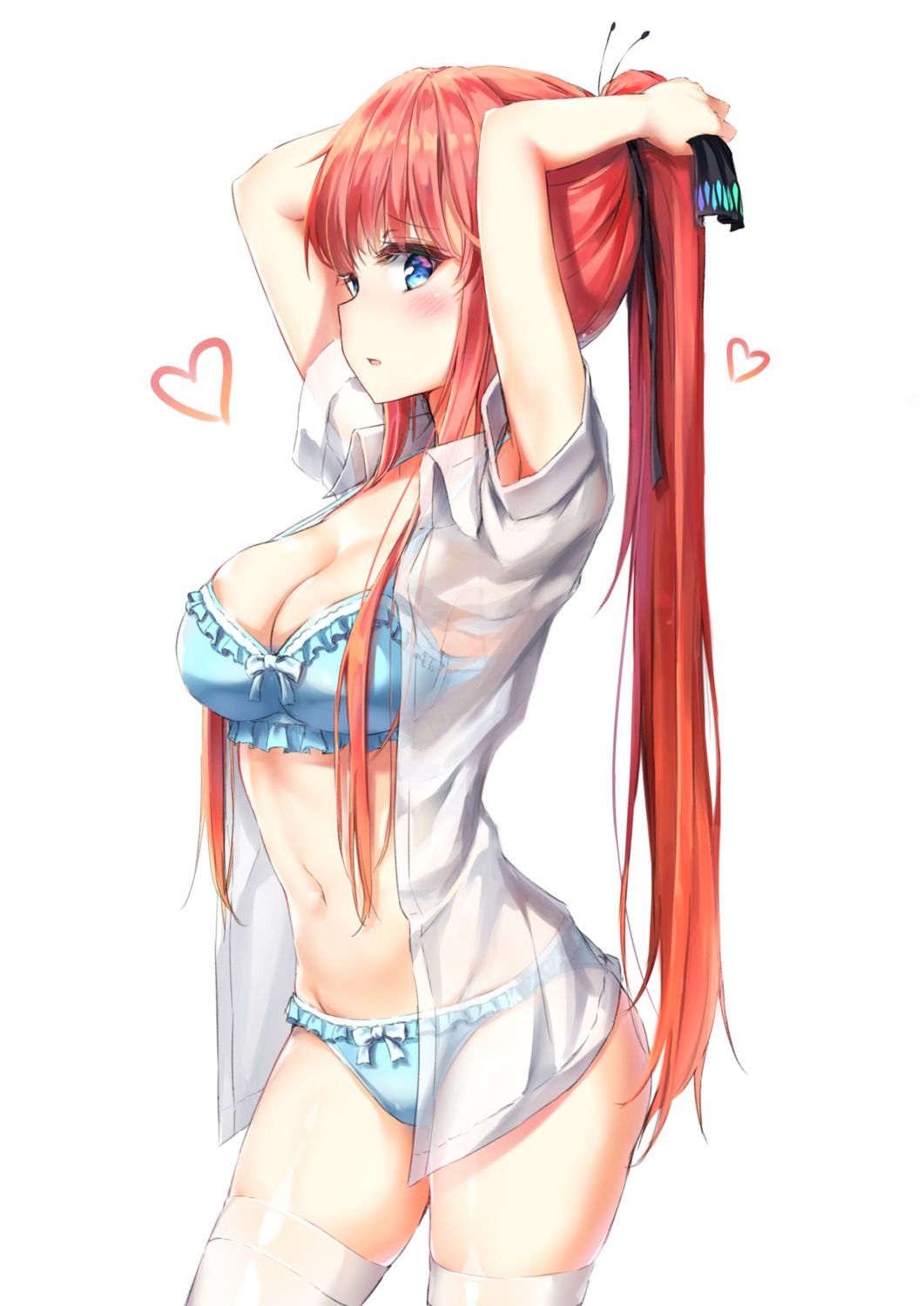 5-toubun_no_hanayome beliatan bra cleavage dress_shirt nakano_nino open_shirt pantsu see_through thighhighs