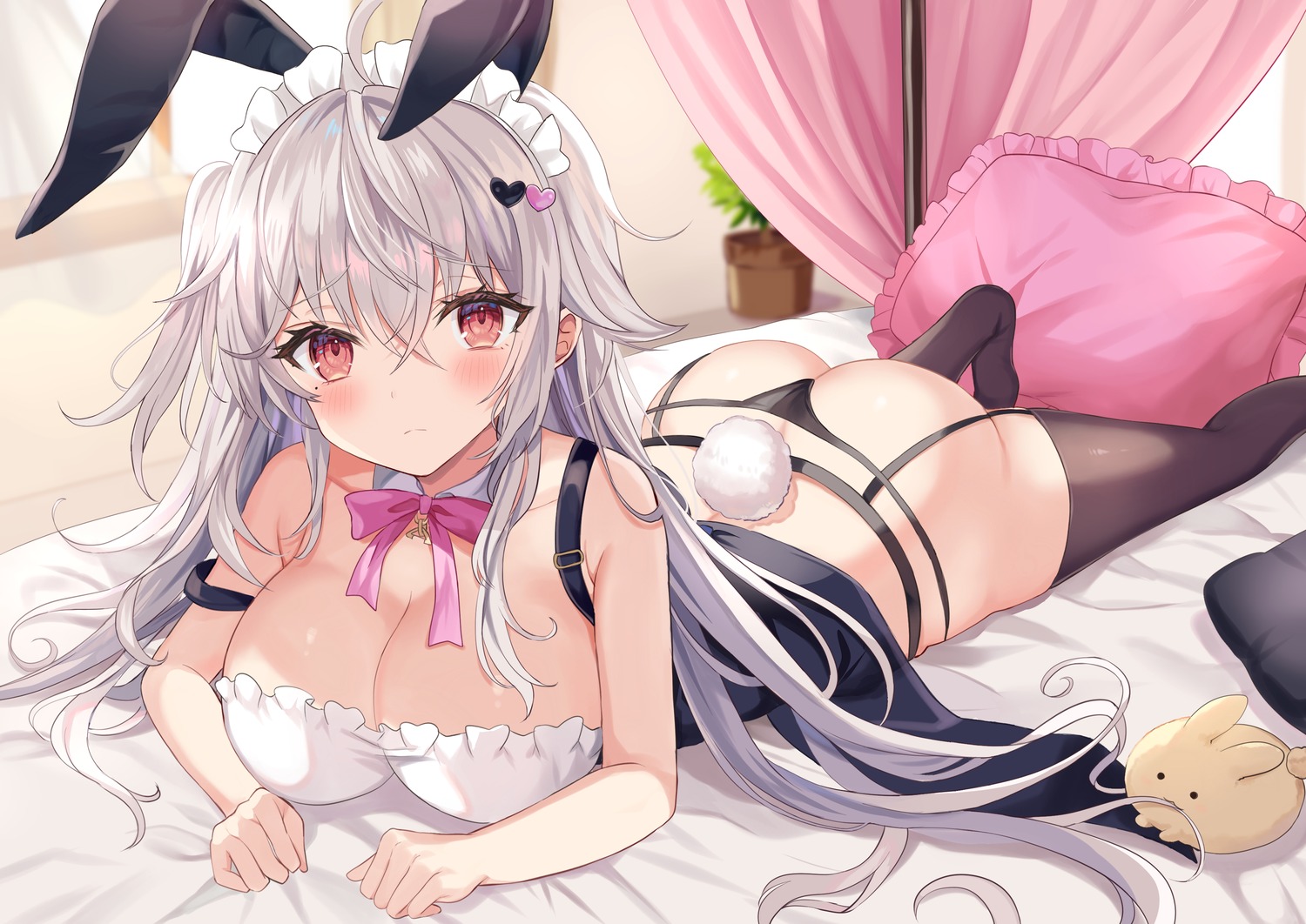 animal_ears ass bunny_ears garter_belt maid no_bra pantsu retsuto stockings tail thighhighs thong