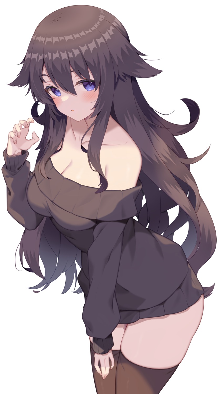 cleavage jun_(aousa0328) no_bra sweater thighhighs