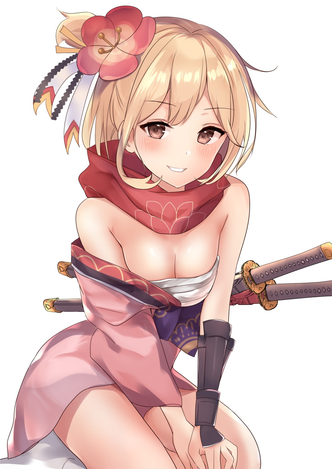 cleavage djeeta_(granblue_fantasy) granblue_fantasy japanese_clothes natsu_(sinker8c) sarashi sword