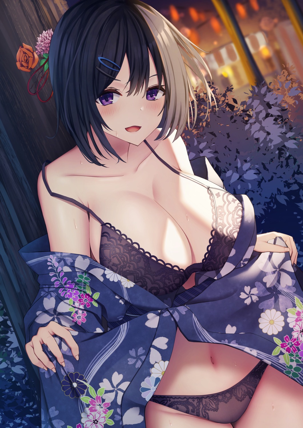 bra liya open_shirt pantsu skirt_lift yukata