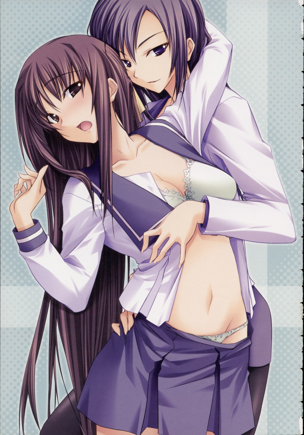 bra hizuki_ayumi hizuki_shino kawagishi_keitarou open_shirt pantsu pantyhose seifuku shin_ringetsu yuri