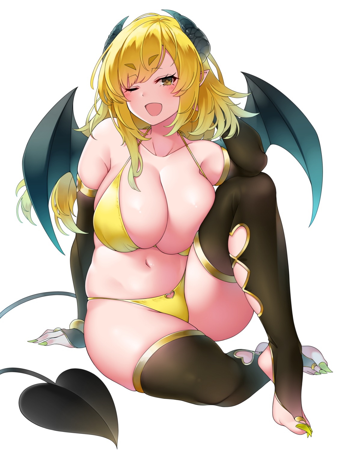 bikini devil feet horns matsunoki pointy_ears swimsuits tail thighhighs wings