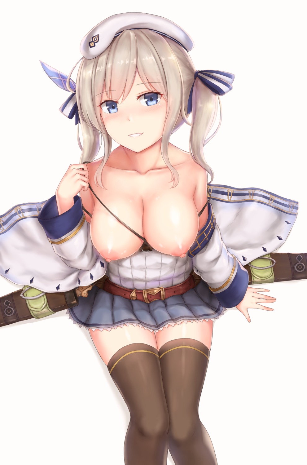 breasts cai_geng granblue_fantasy kukuru_(granblue_fantasy) nipples no_bra open_shirt thighhighs