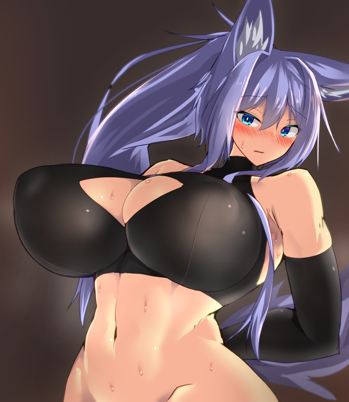 animal_ears bottomless erect_nipples indigo kitsune no_bra tail tylwing wet