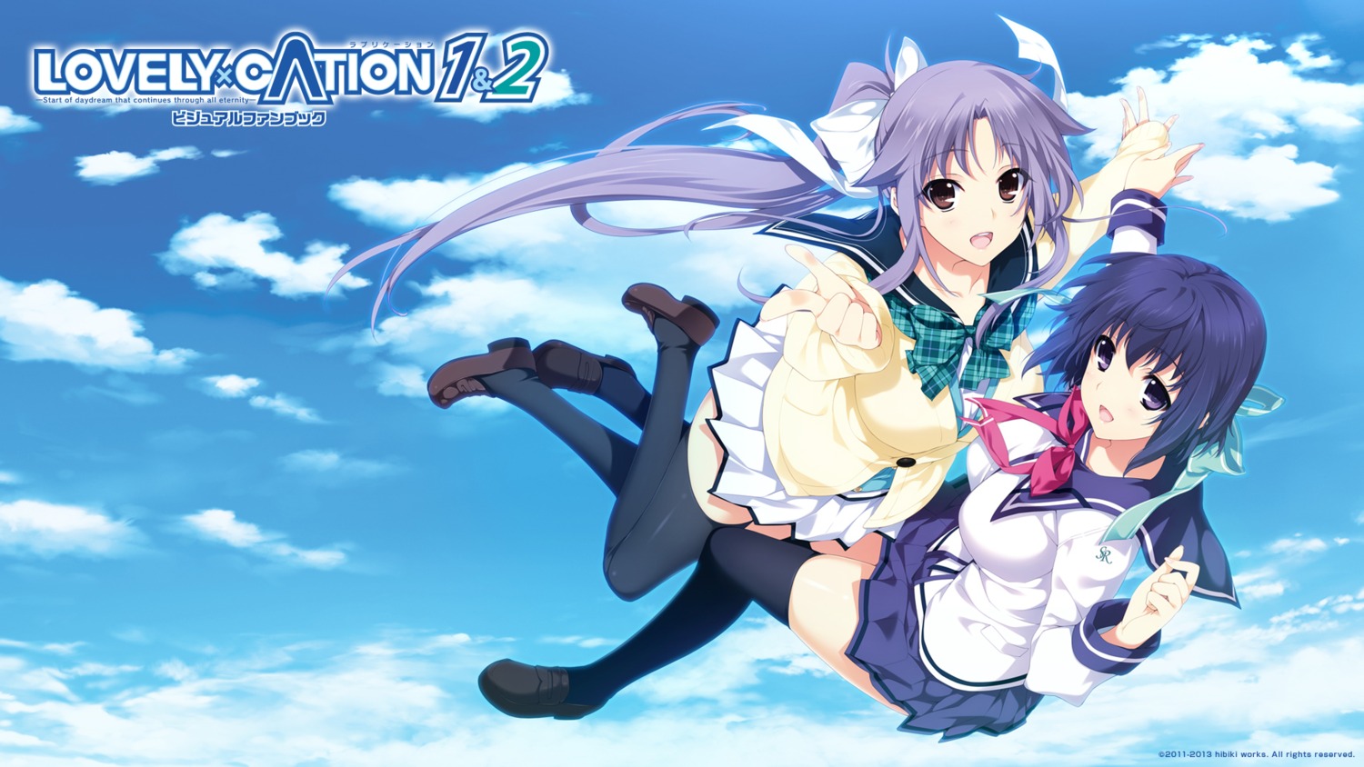 akatsuki-works iizuki_tasuku lovely_x_cation lovely_x_cation_2 nanasawa_yuni narukawa_hime seifuku thighhighs wallpaper