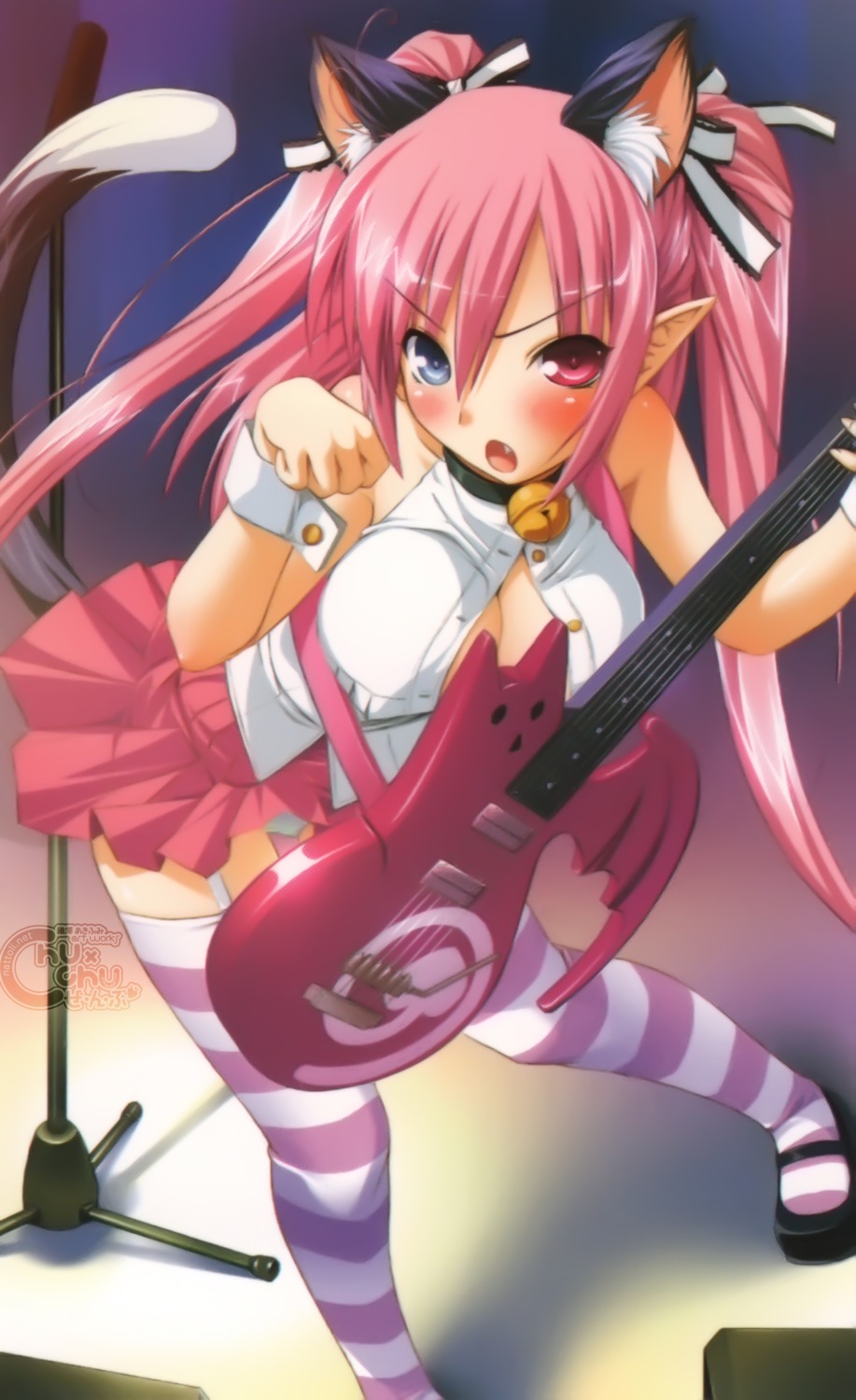 animal_ears chu_chu_idol chua_churam cleavage guitar heterochromia nekomimi ozawa_akifumi thighhighs