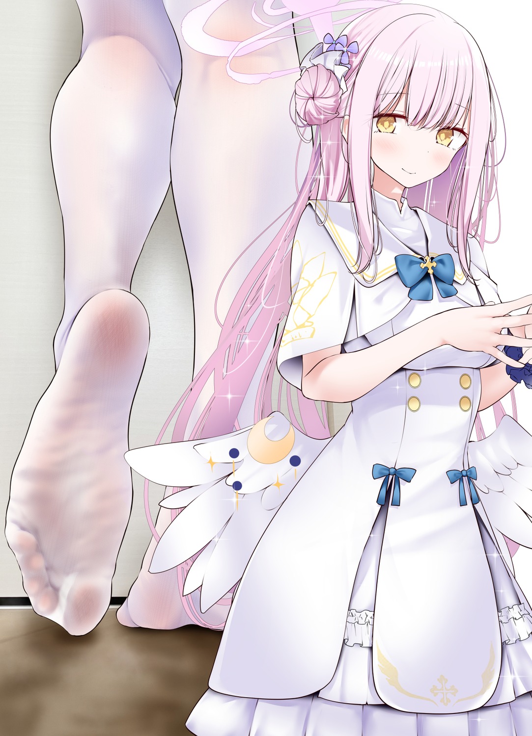 angel blue_archive dress feet misono_mika oouso pantyhose see_through wings