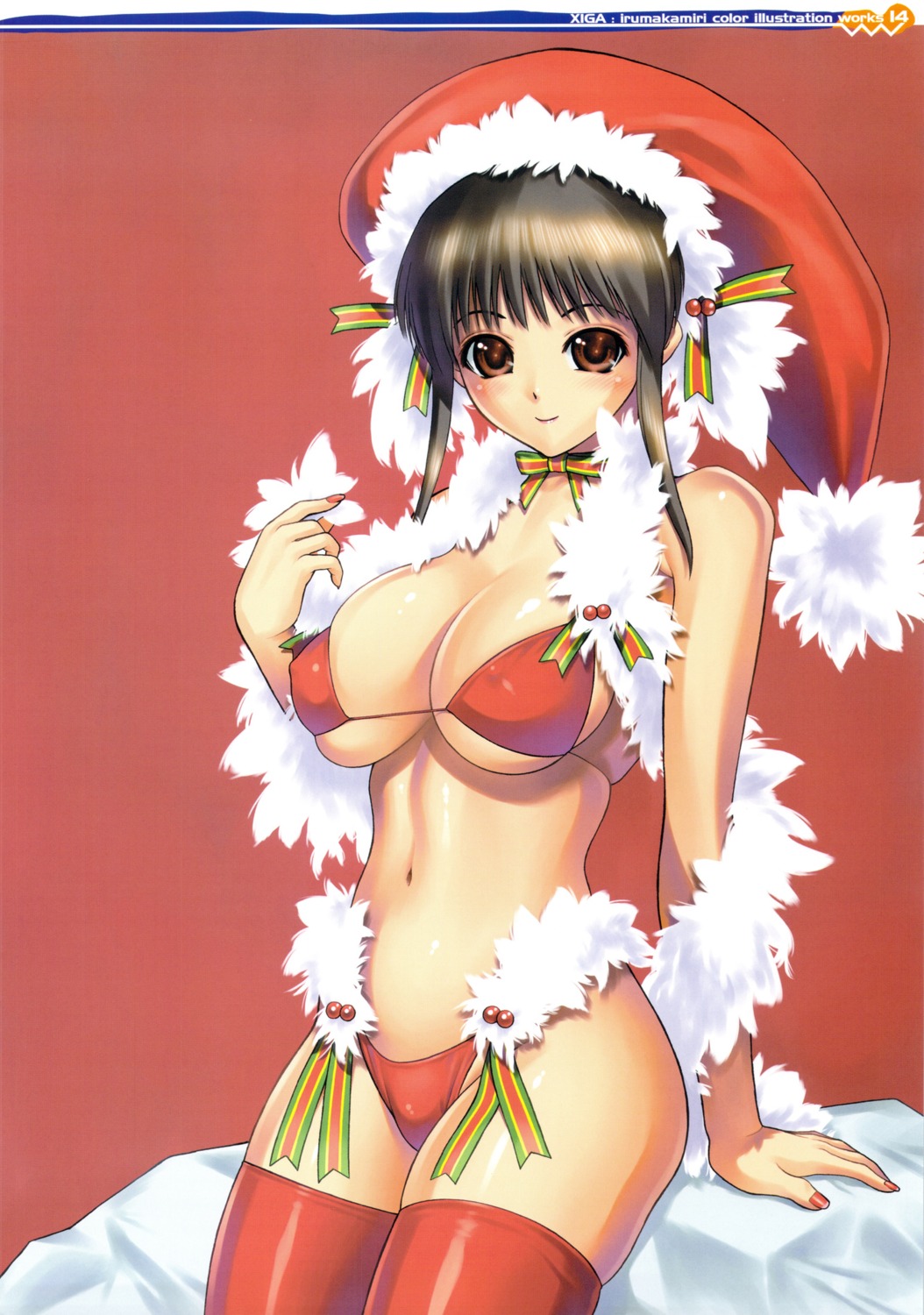 bikini christmas cleavage erect_nipples hellabunna iruma_kamiri swimsuits thighhighs underboob