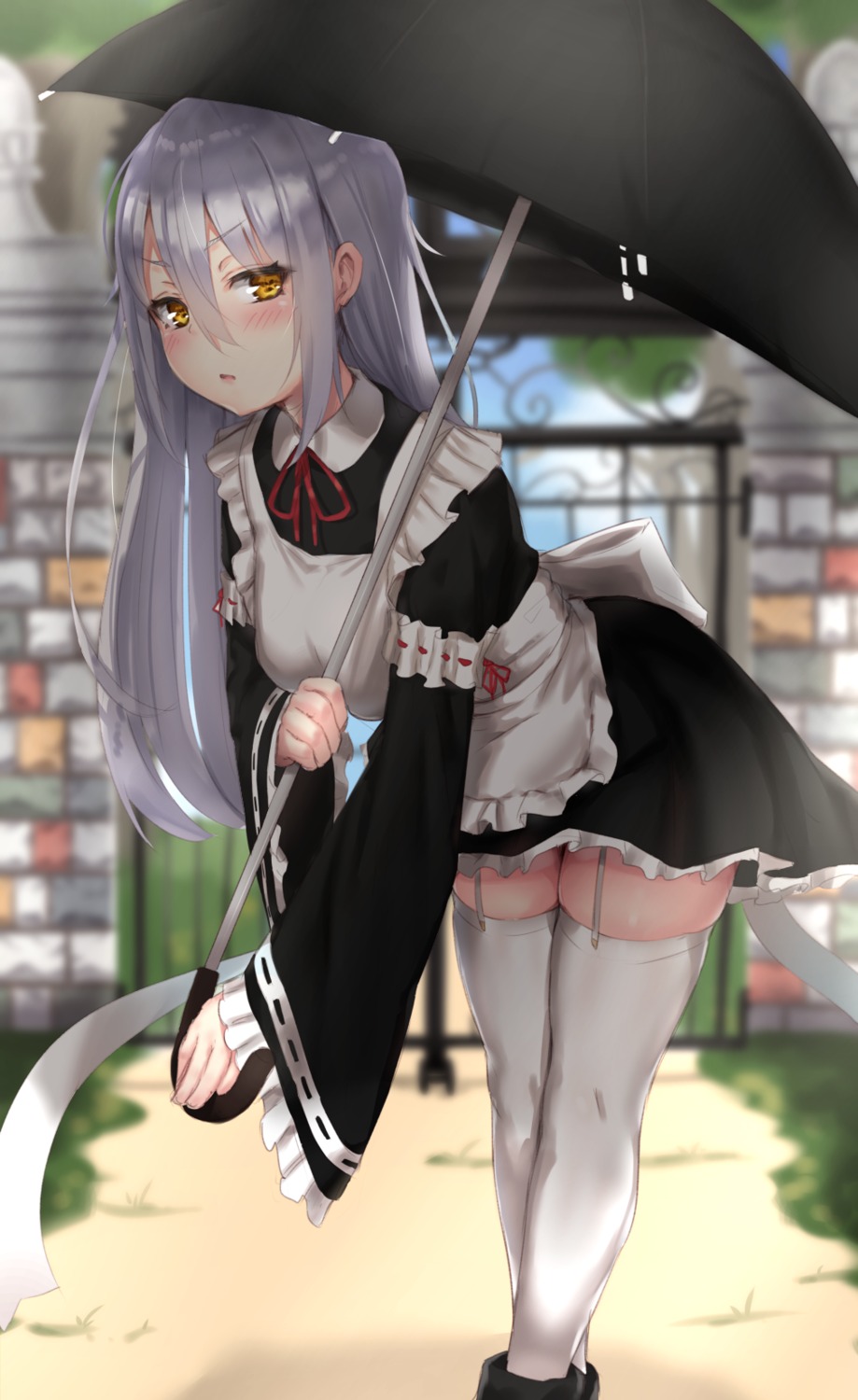 maid reinama stockings thighhighs umbrella