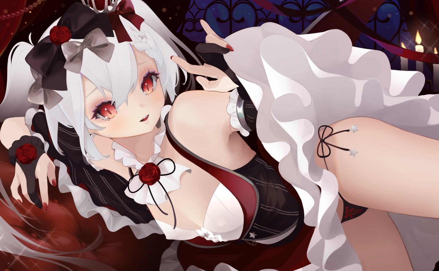 azur_lane erect_nipples hina_(bird_salty) lolita_fashion no_bra pantsu skirt_lift string_panties vampire_(azur_lane)