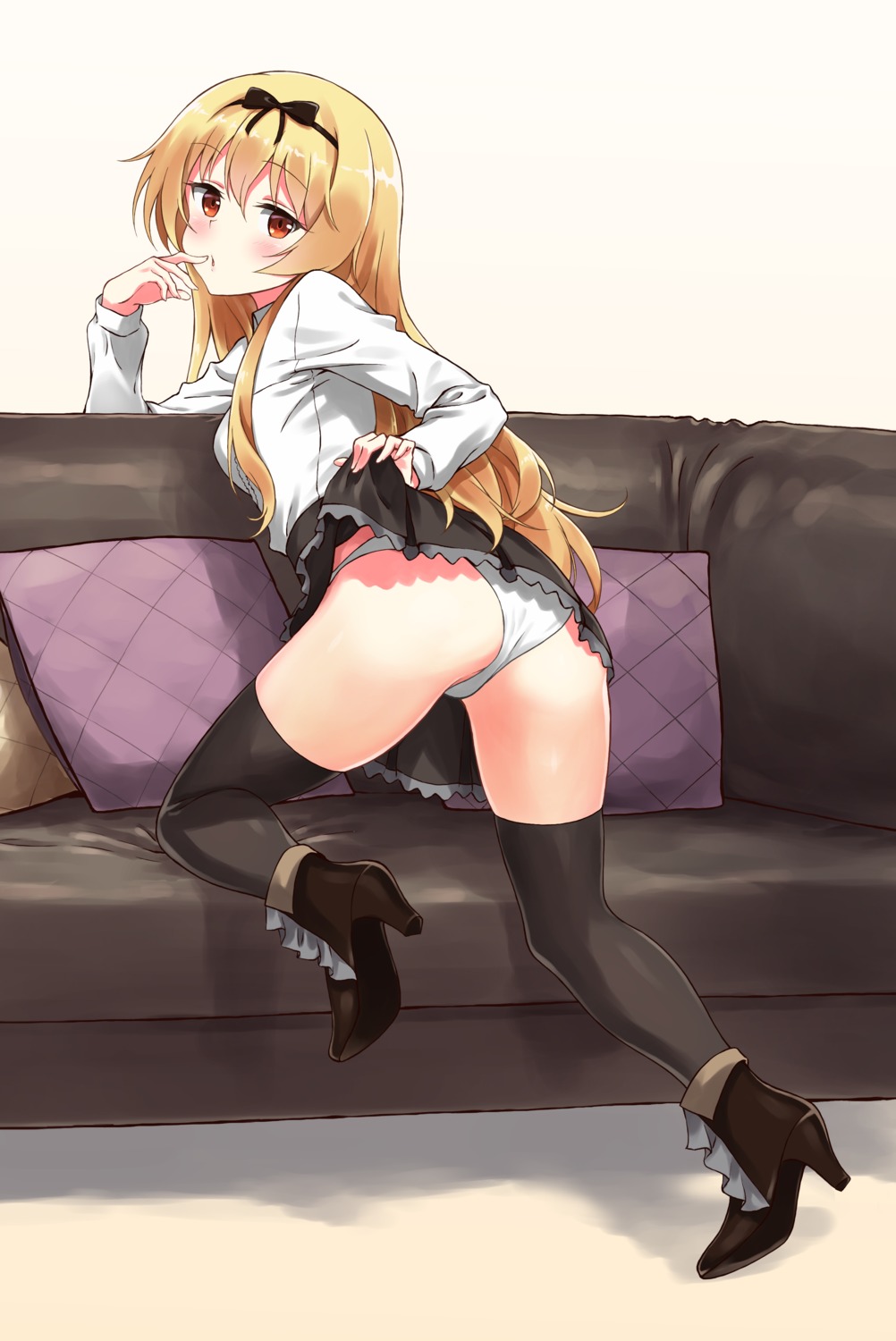 arifureta_shokugyou_de_sekai_saikyou ass heels mo3hig3 pantsu skirt_lift thighhighs yue_(arifureta)