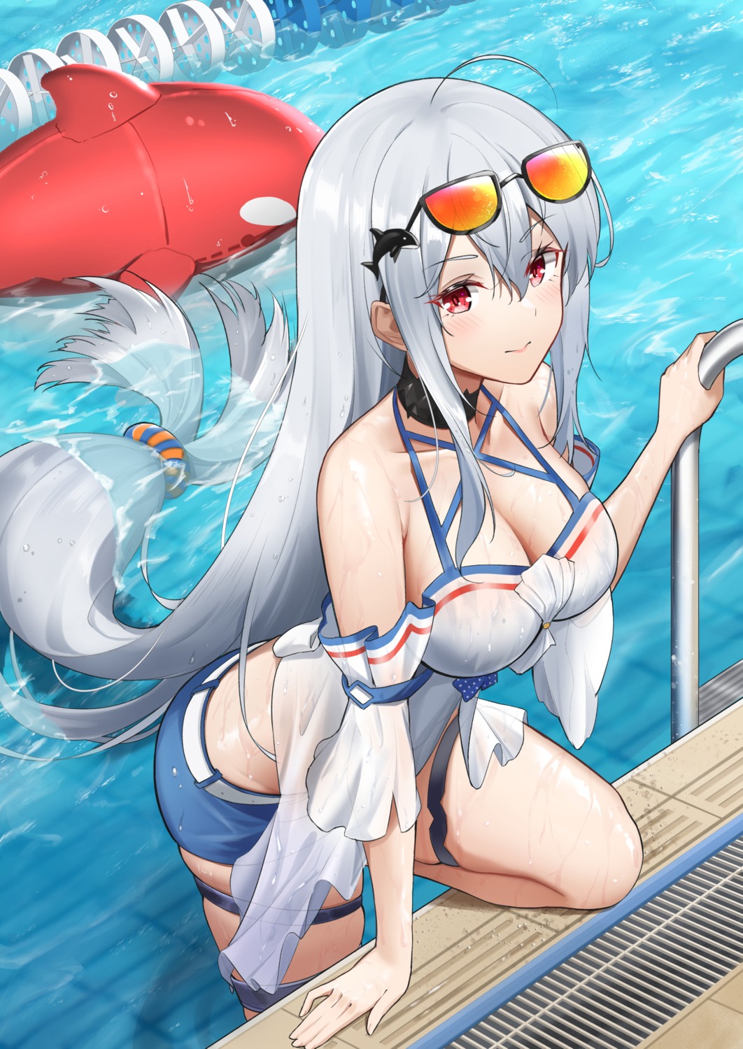 arknights garter megane ri_qing skadi_(arknights) wet wet_clothes