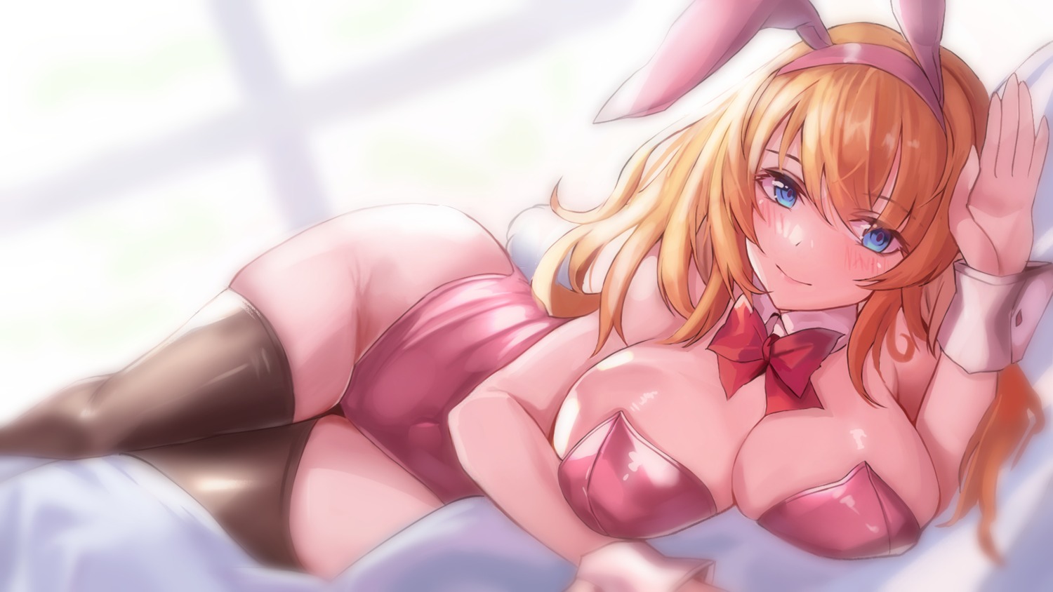 animal_ears bunny_ears bunny_girl no_bra thighhighs villain_(ses0297) wallpaper