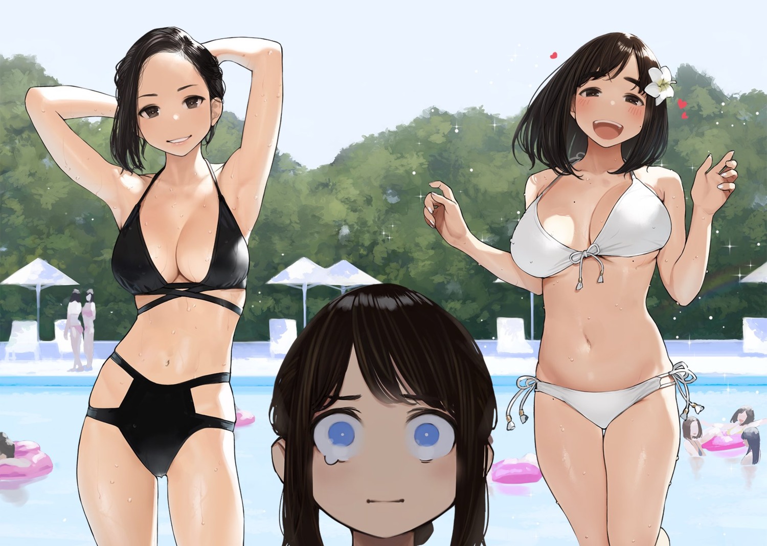 bikini cleavage ganbare_douki-chan swimsuits underboob wet yom