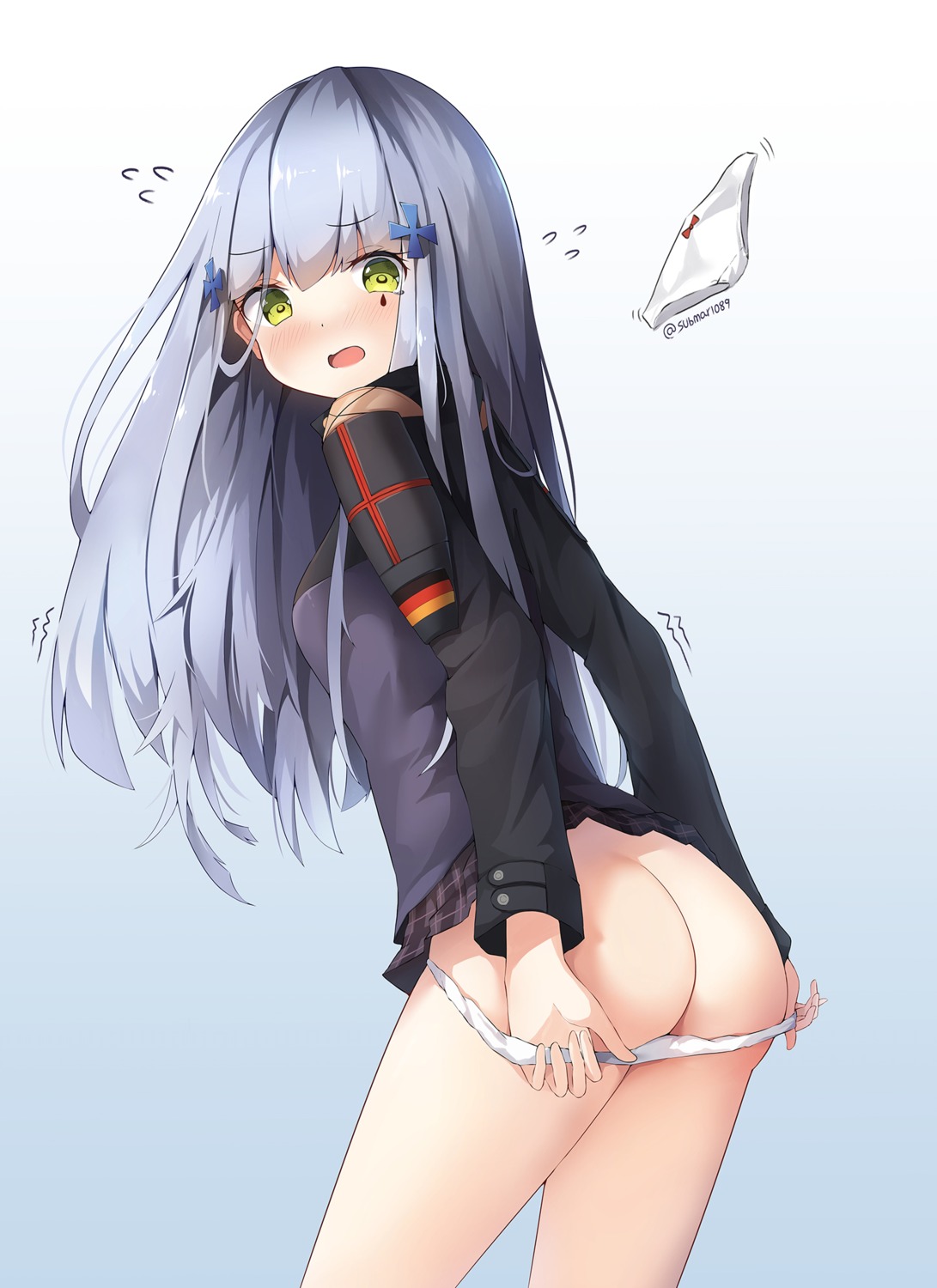 ass girls_frontline hk416_(girls_frontline) pantsu panty_pull skirt_lift sob_(submar1089) undressing