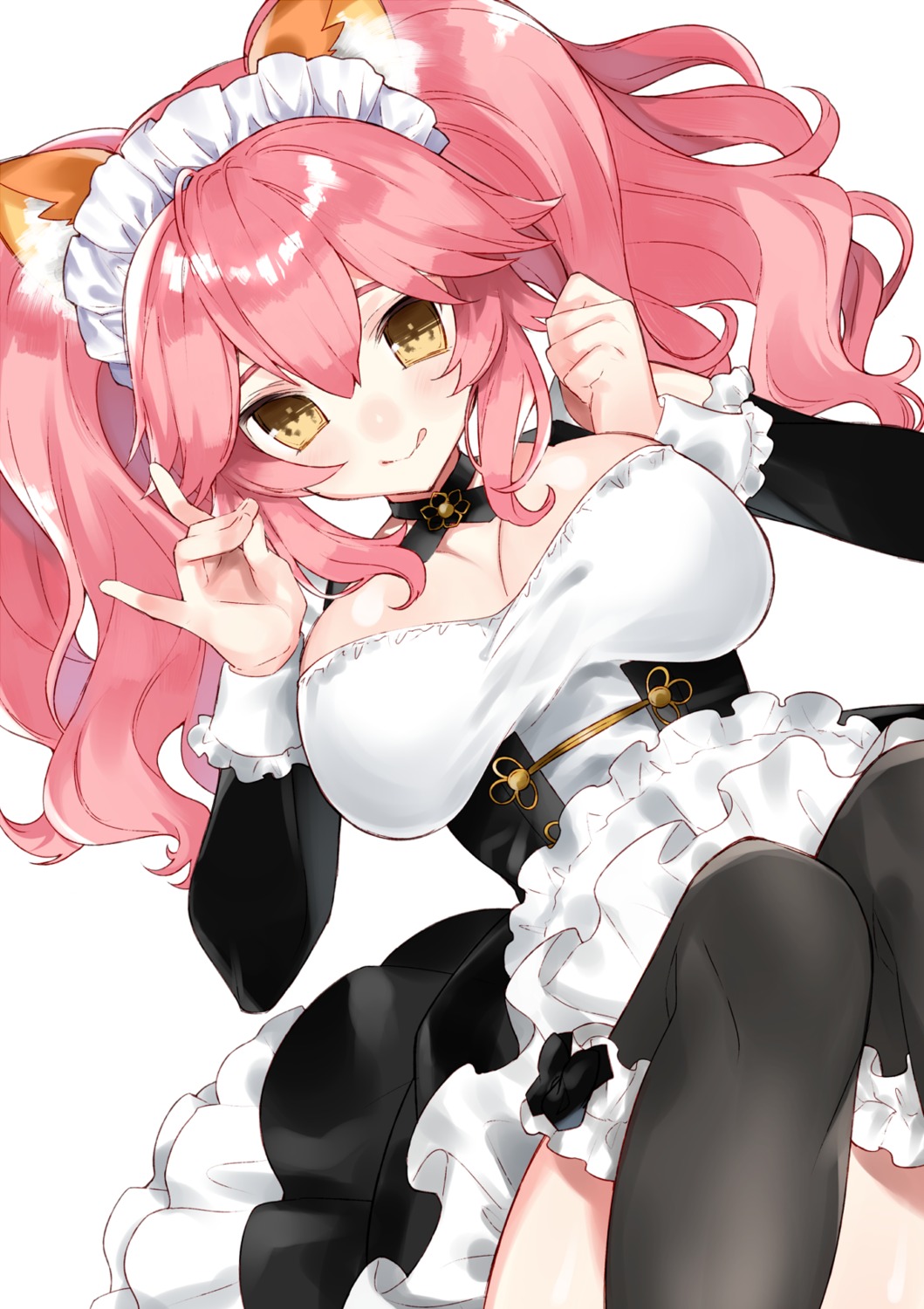 animal_ears cleavage fate/extella fate/extra fate/grand_order fate/stay_night hasegawa maid tamamo_no_mae thighhighs