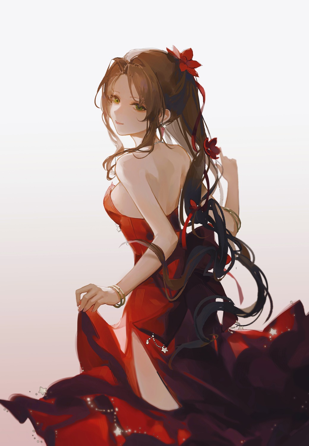 aerith_gainsborough dress final_fantasy final_fantasy_vii no_bra yuangong_yao