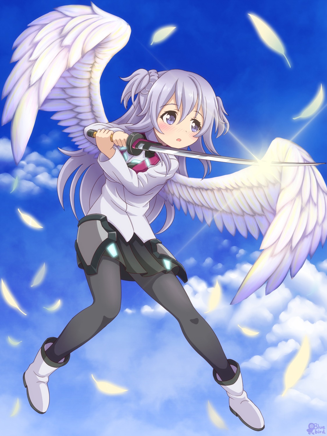 baruubaado90 gakusentoshi_asterisk pantyhose seifuku sword toudou_kirin wings