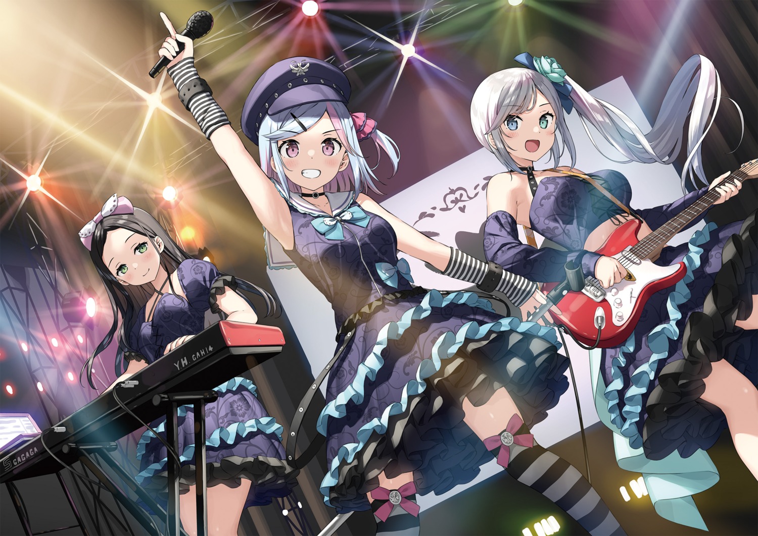 guitar henjin_no_salad_bowl heterochromia kantoku kinoshita_noa livia_do_udis thighhighs uniform yumisashi_asumi